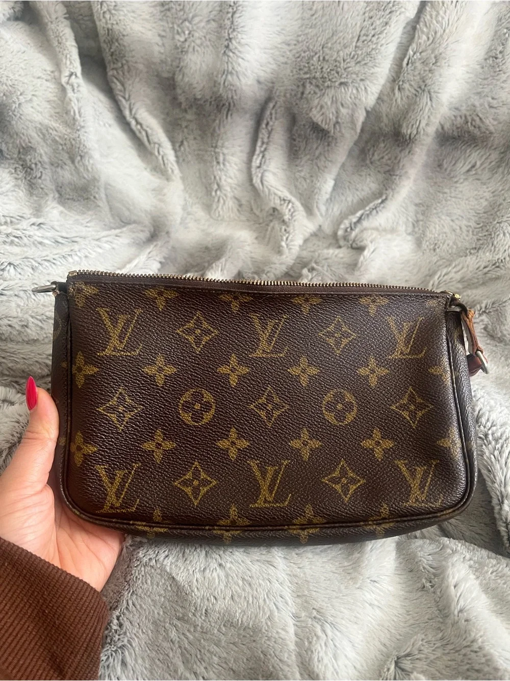 Louis Vuitton Brown Monogram Mini Pochette with Leather Strap